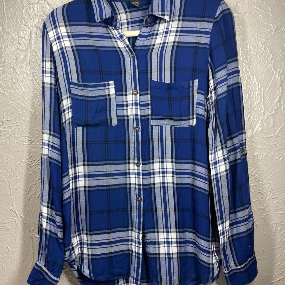 Stoosh blue Long Sleeve Collard Button Up Dress Shirt Top Size medium